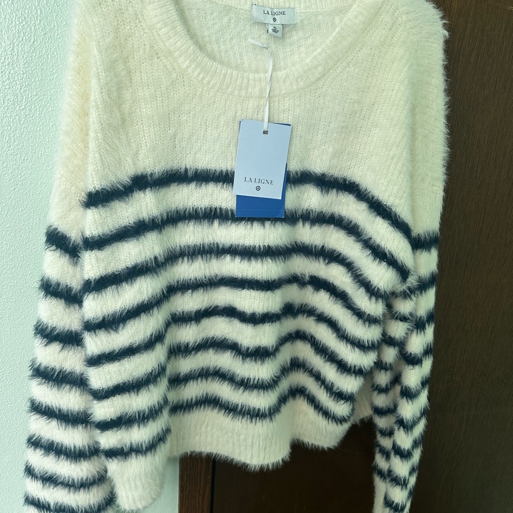 La Ligne Fuzzy Striped Sweater - Cream and Black